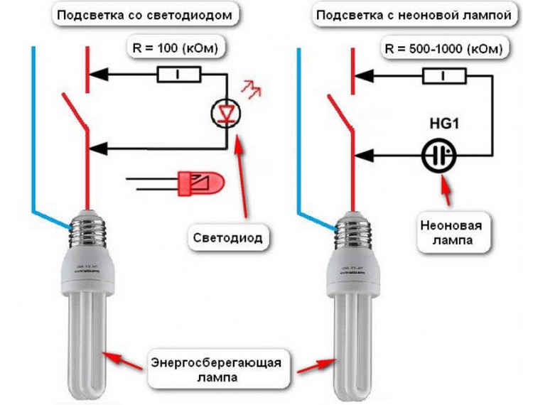 Осветителна верига на бутона за превключване.