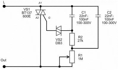 Димерна верига за 220 V.